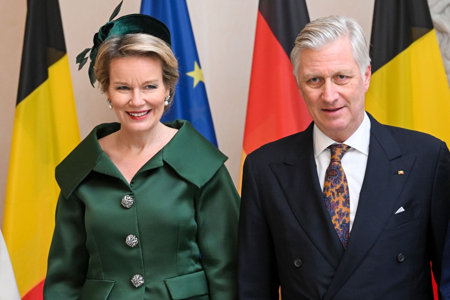Das belgische Königspaar König Philippe und Königin Mathilde im Schloss Bellevue.