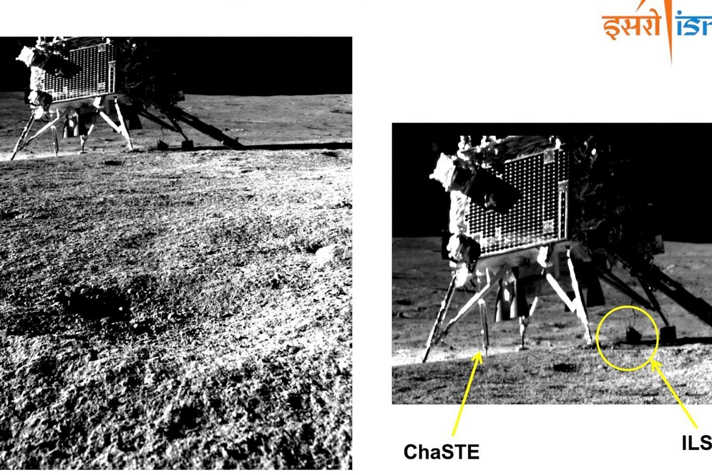 Dieses von der Indischen Weltraumforschungsorganisation (ISRO) zur Verfügung gestellte Bild zeigt den Lander aus Perspektive des Rovers.