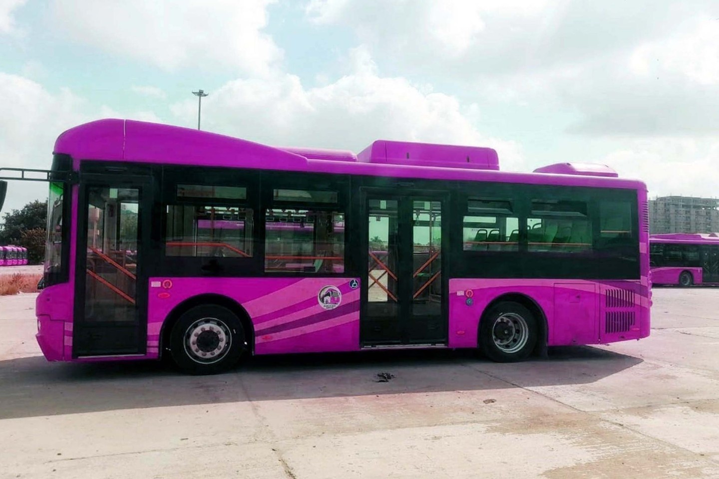 Ein pinkfarbener Bus auf einem Busparkplatz: Nur Frauen und Mädchen dürfen mitfahren.