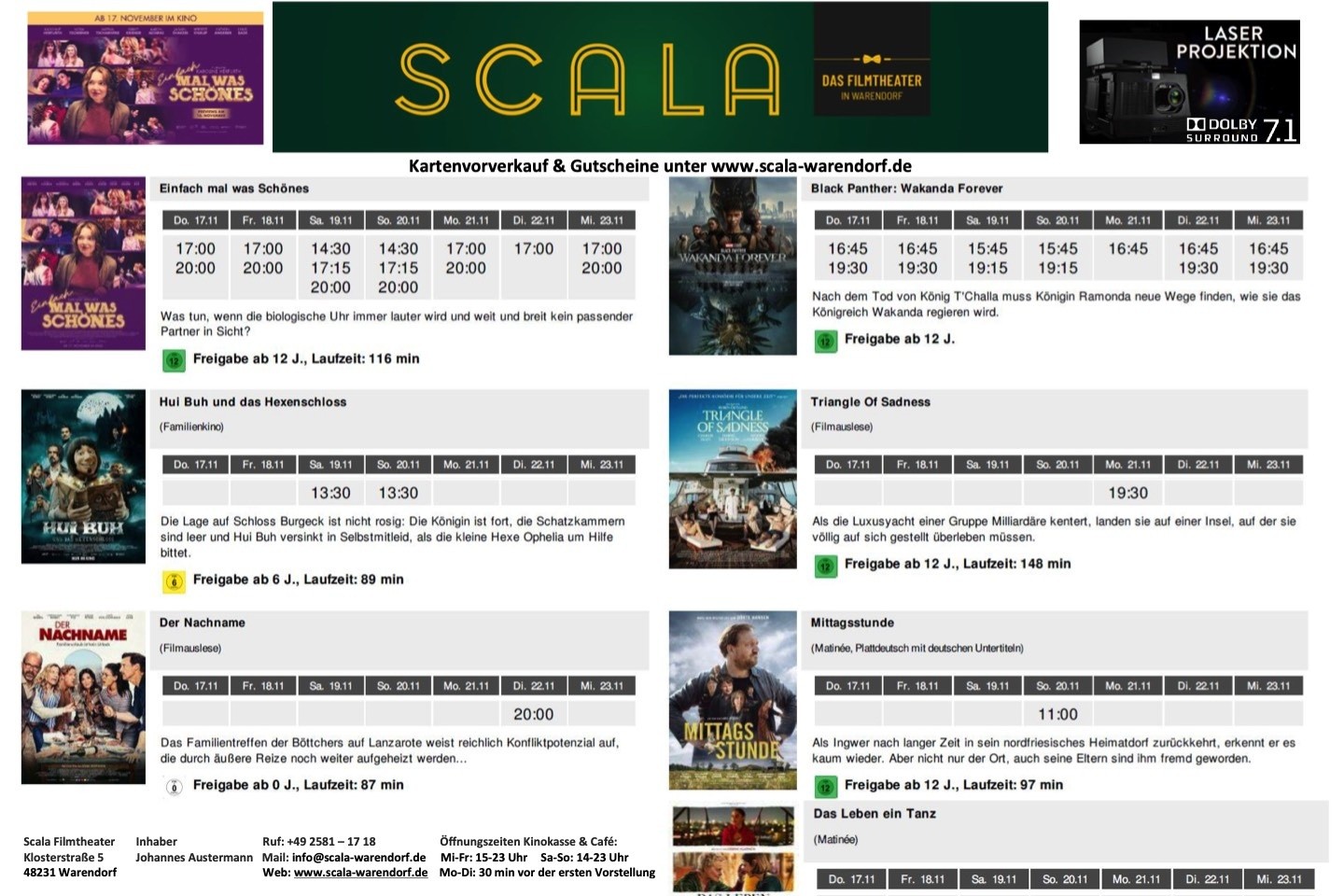 neues Kinoprogramm,Kino,Kinoprogramm,Scala Filmtheater,Warendorf,