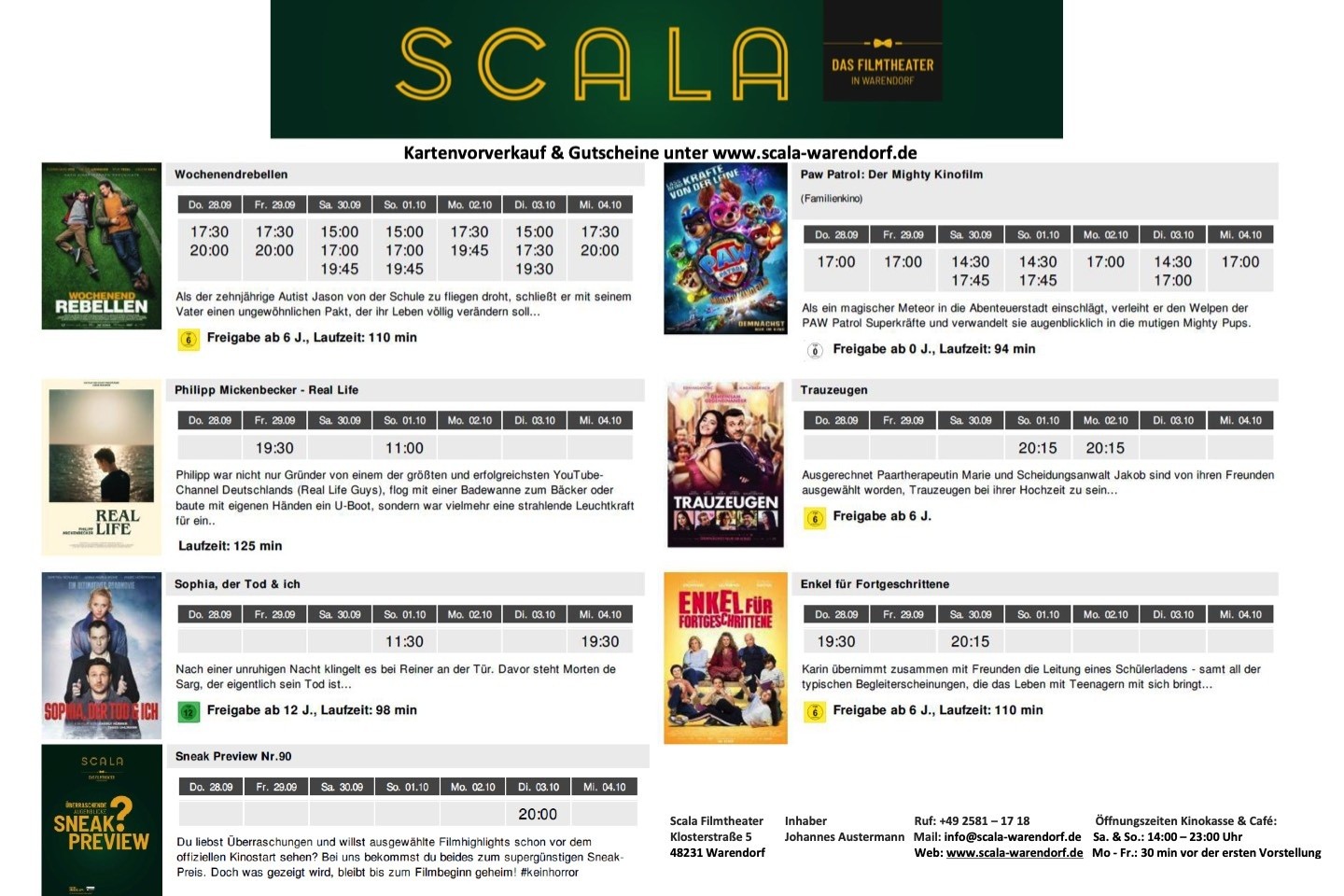 SCALA,Johannes Austermann,Warendorf,Filmtheater,Kinoprogramm,