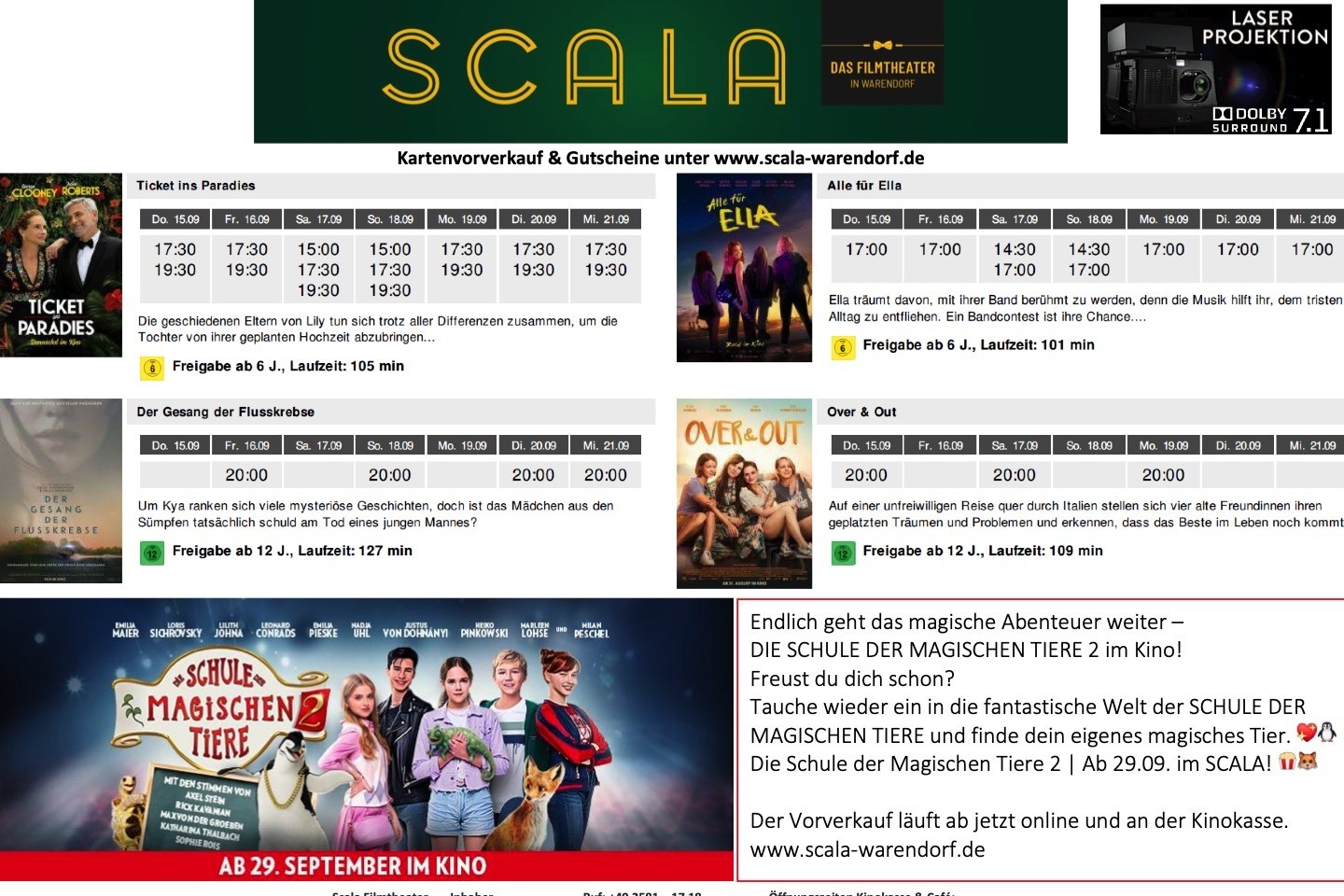 Kino,Kinoprogramm,Scala Filmtheater,Warendorf,