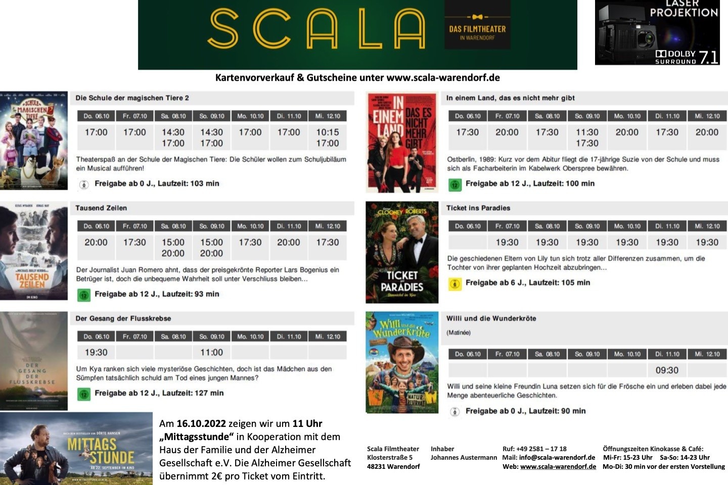 Kino,Kinoprogramm,Scala Filmtheater,Warendorf,
