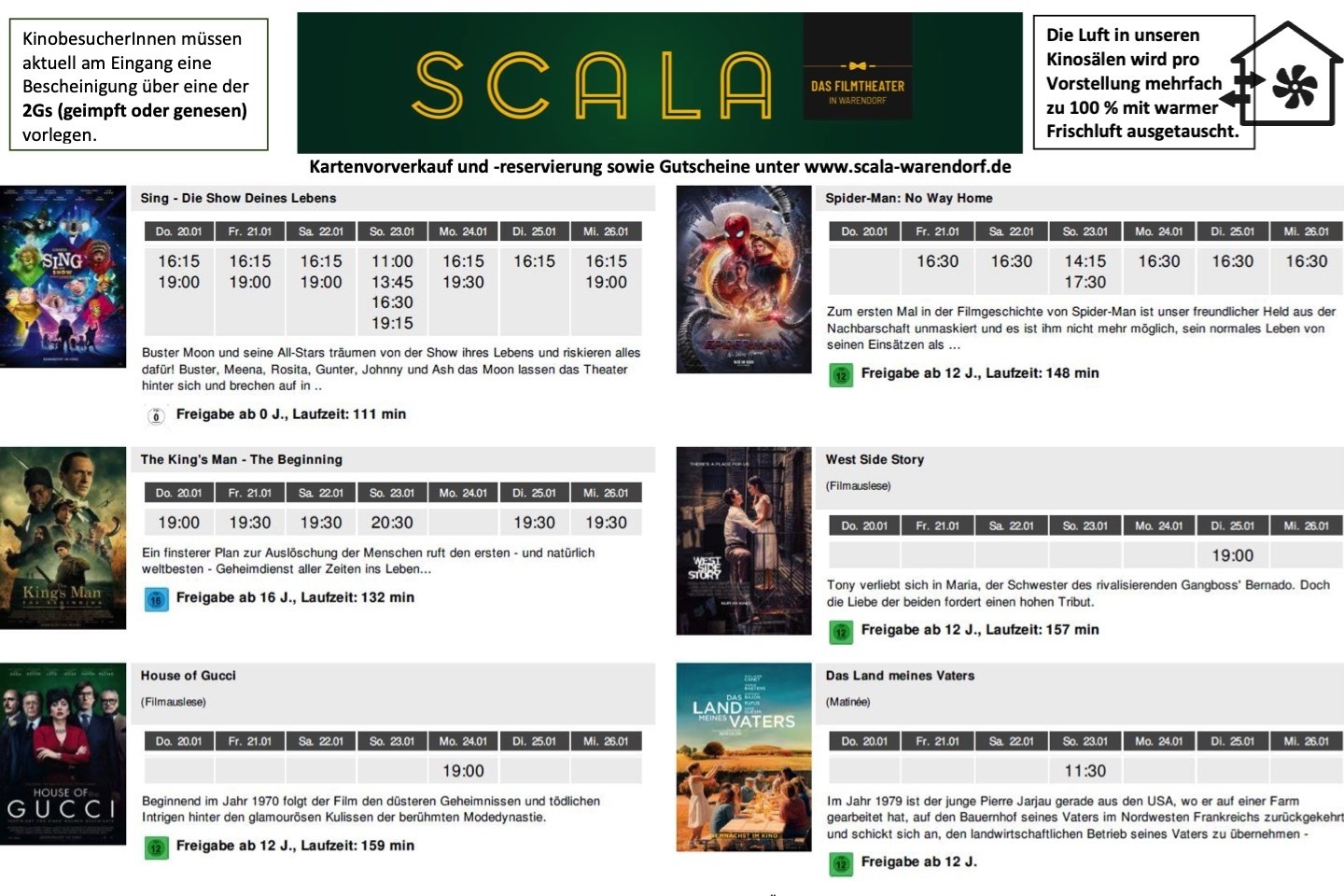 SCALA Filmtheater,Kinoprogramm,