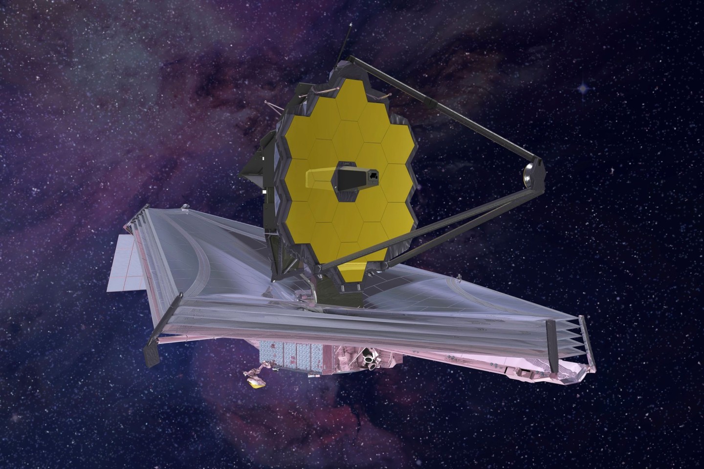 Das «James Webb»-Teleskop: Der mit Gold beschichtete Spiegel des Teleskops besteht aus 18 Waben.